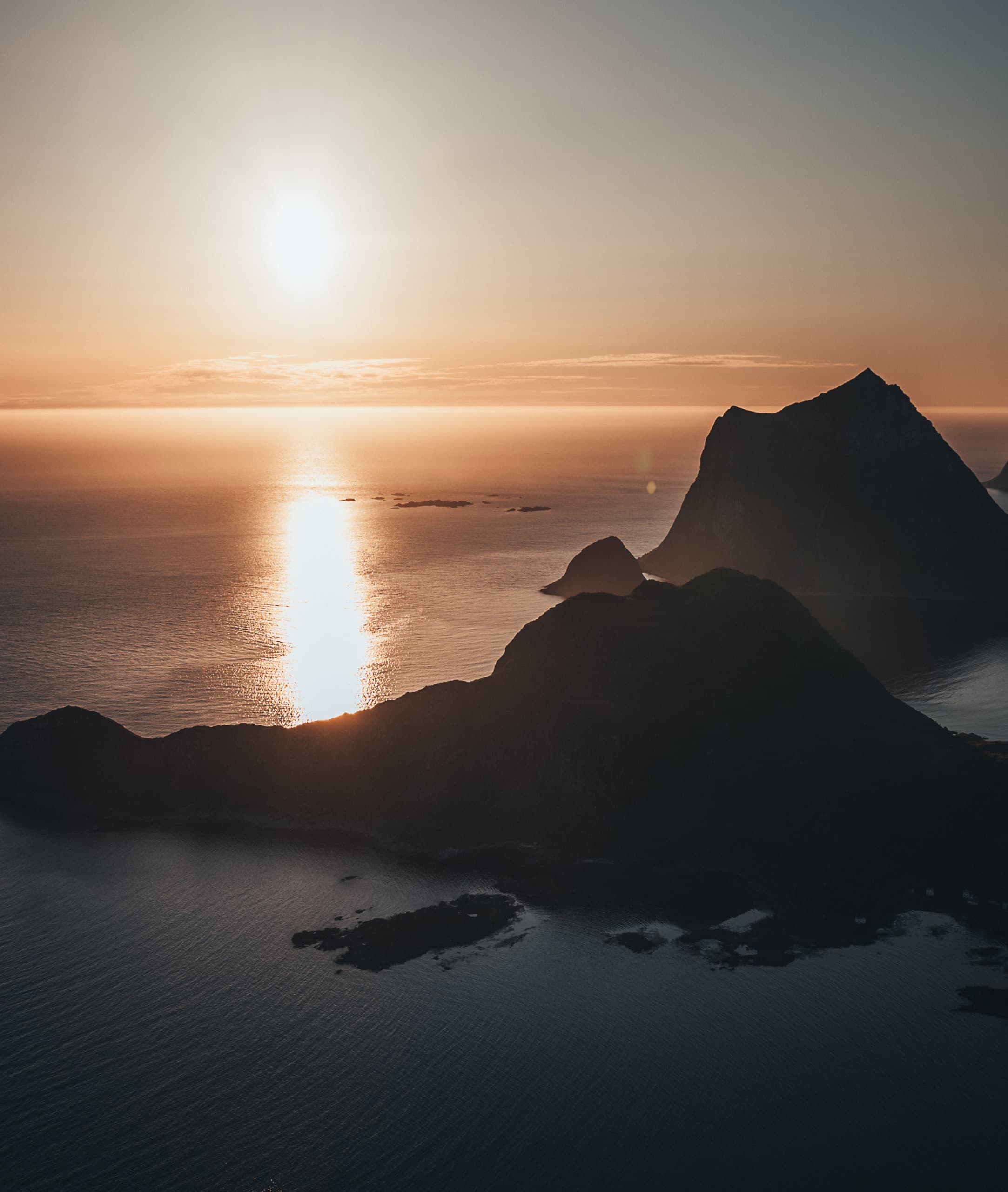 Midnight sun in Lofoten Islands, over Arctic Circle