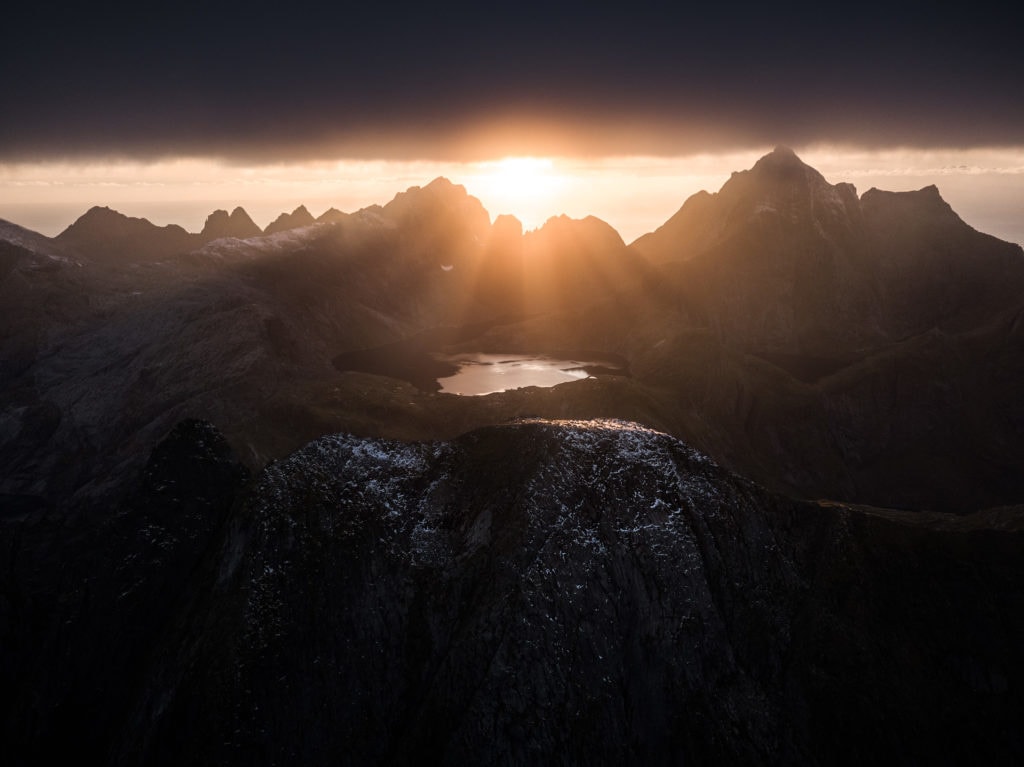 Midnight sun in Lofoten Islands, over Arctic Circle