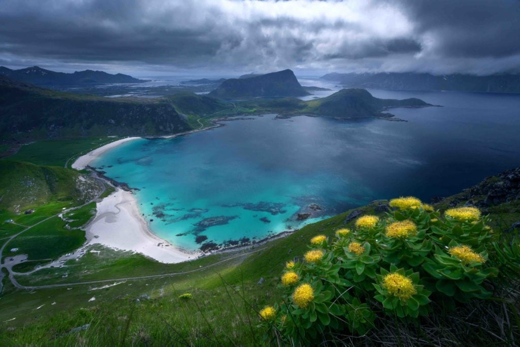 Scenary from Mt Mannen above Haukland beach