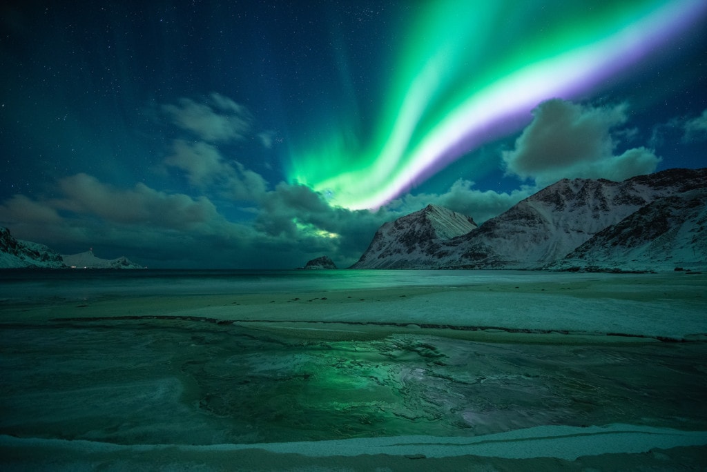 Northern lights at Skagsanden beach